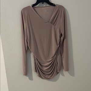 Jennifer Lopez Draped Long Sleeve Blouse - Taupe